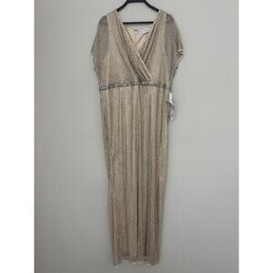 New MAC DUGGAL Beige Nude Evening Dress Beaded Waistband 93678 Size 16